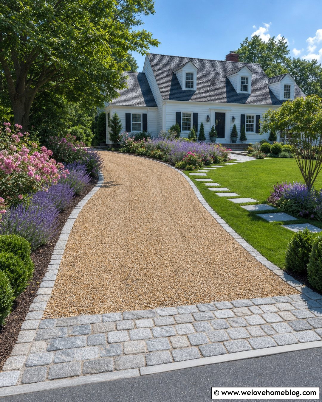 Pea Gravel Driveway With Cobblestone Border - 30 Driveway Installation Ideas