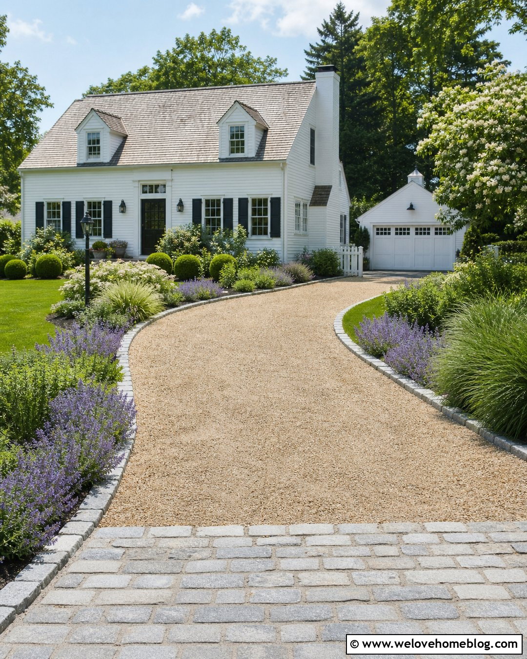 Pea Gravel Driveway With Cobblestone Edging - 25 Pretty Driveways Ideas