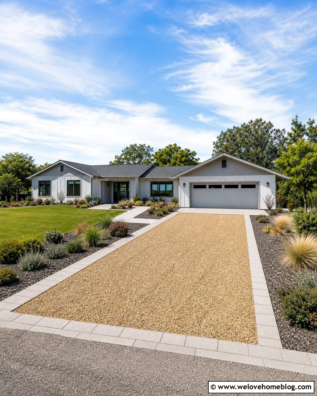 Pea Gravel Driveway With Concrete Paver Border - 20 driveway with pavers around it ideas