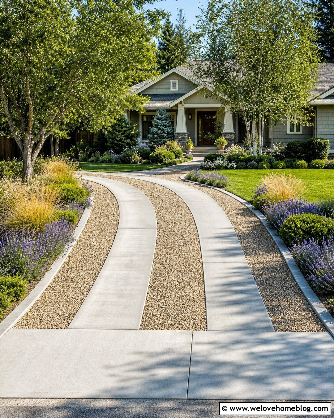 Pea Gravel Driveway With Concrete Wheel Strips - 20 Driveway Strip Ideas
