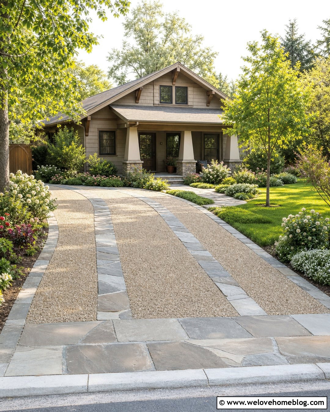 Pea Gravel Driveway With Flagstone Parking Bands