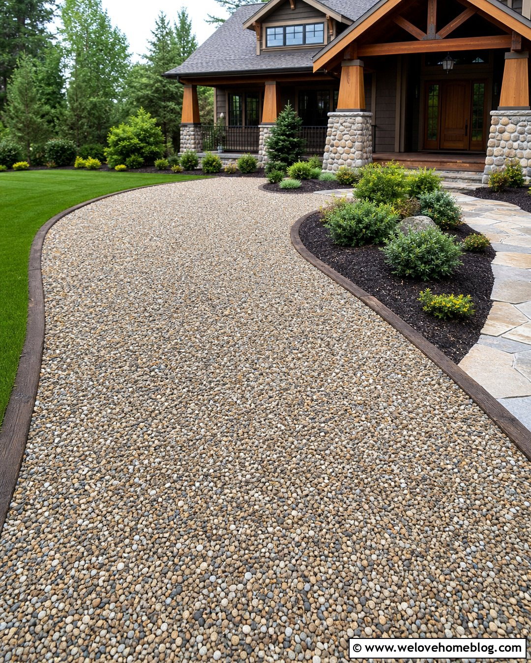 Pea Gravel Driveway With Flush Railroad Tie Edging - 20 Gravel Driveway Edging Railroad Ties Ideas