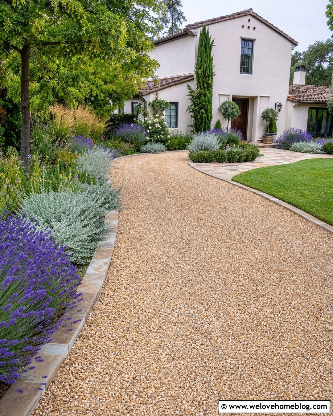Pea Gravel Driveway With Lavender Borders - 35 Pea Gravel Driveway Ideas