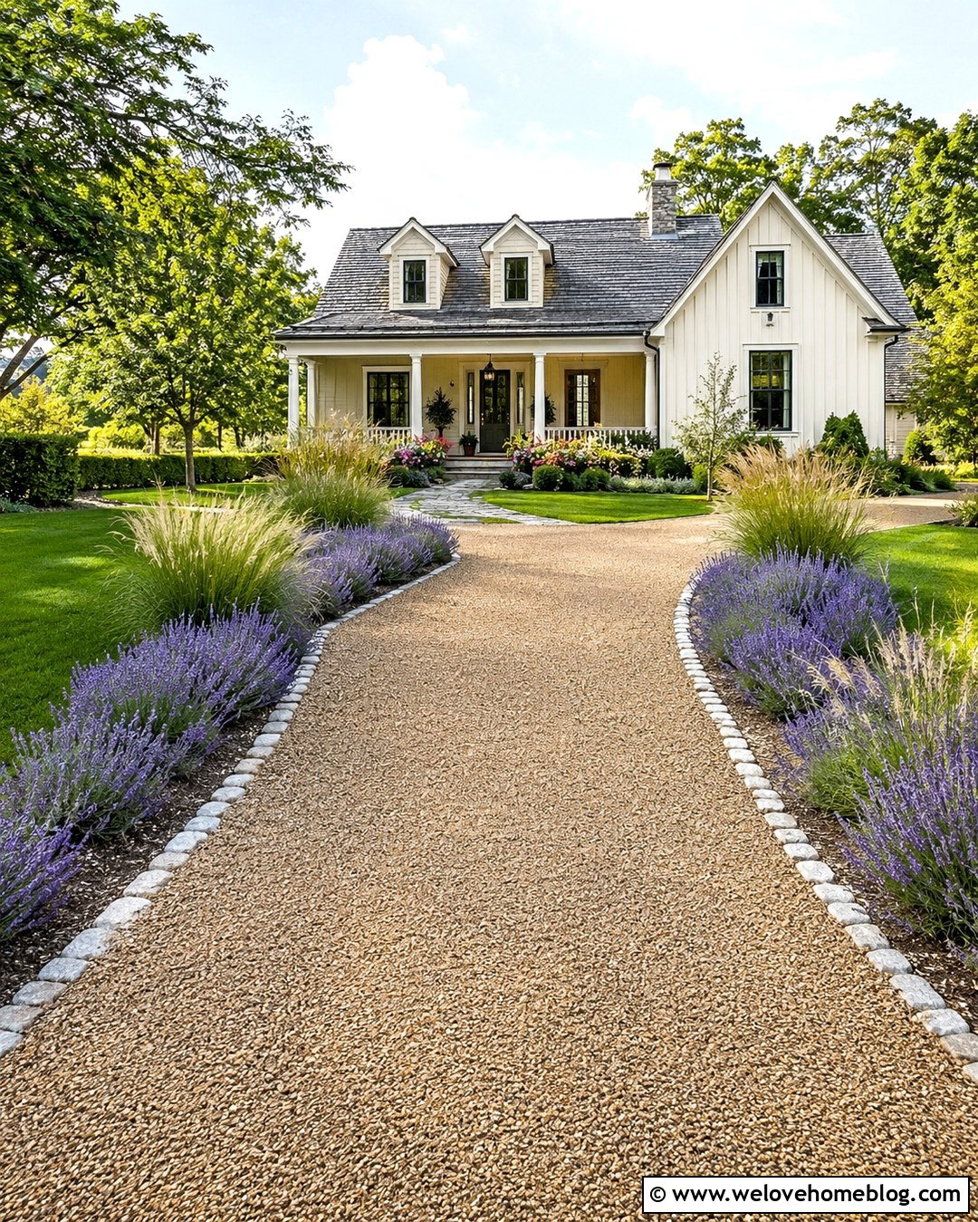 Pea Gravel Driveway With Lavender Borders - 20 Gravel Driveway With Flowers Ideas