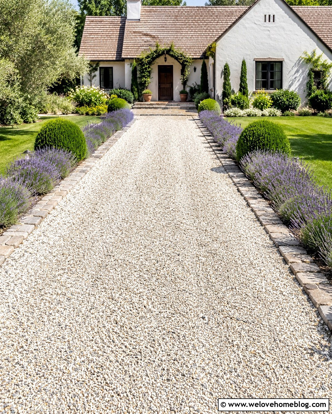 Pea Gravel Driveway With Lavender Edging - 20 next to driveway landscaping ideas