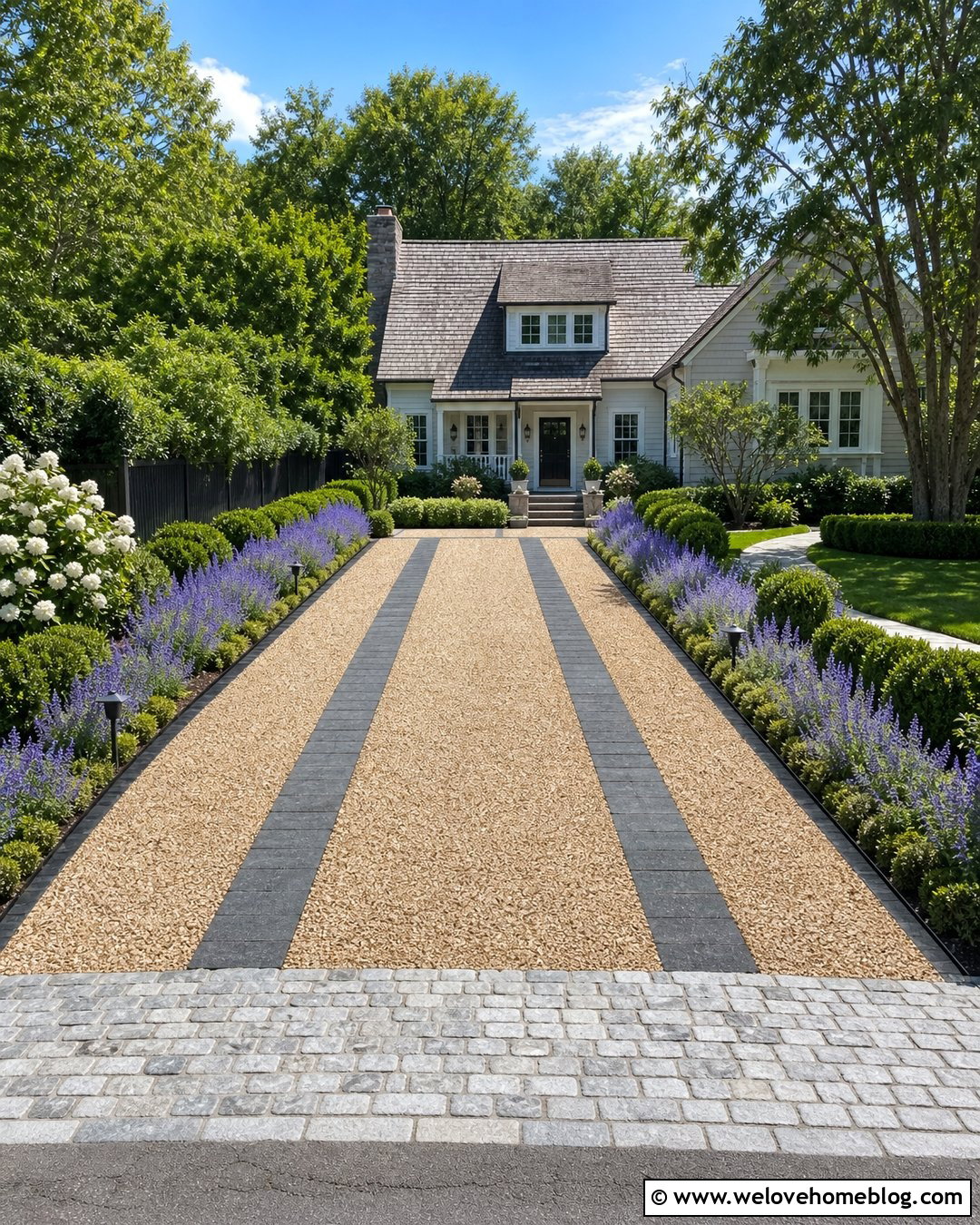 Pea Gravel Driveway With Paver Ribbons - 20 How To Build A Driveway Ideas