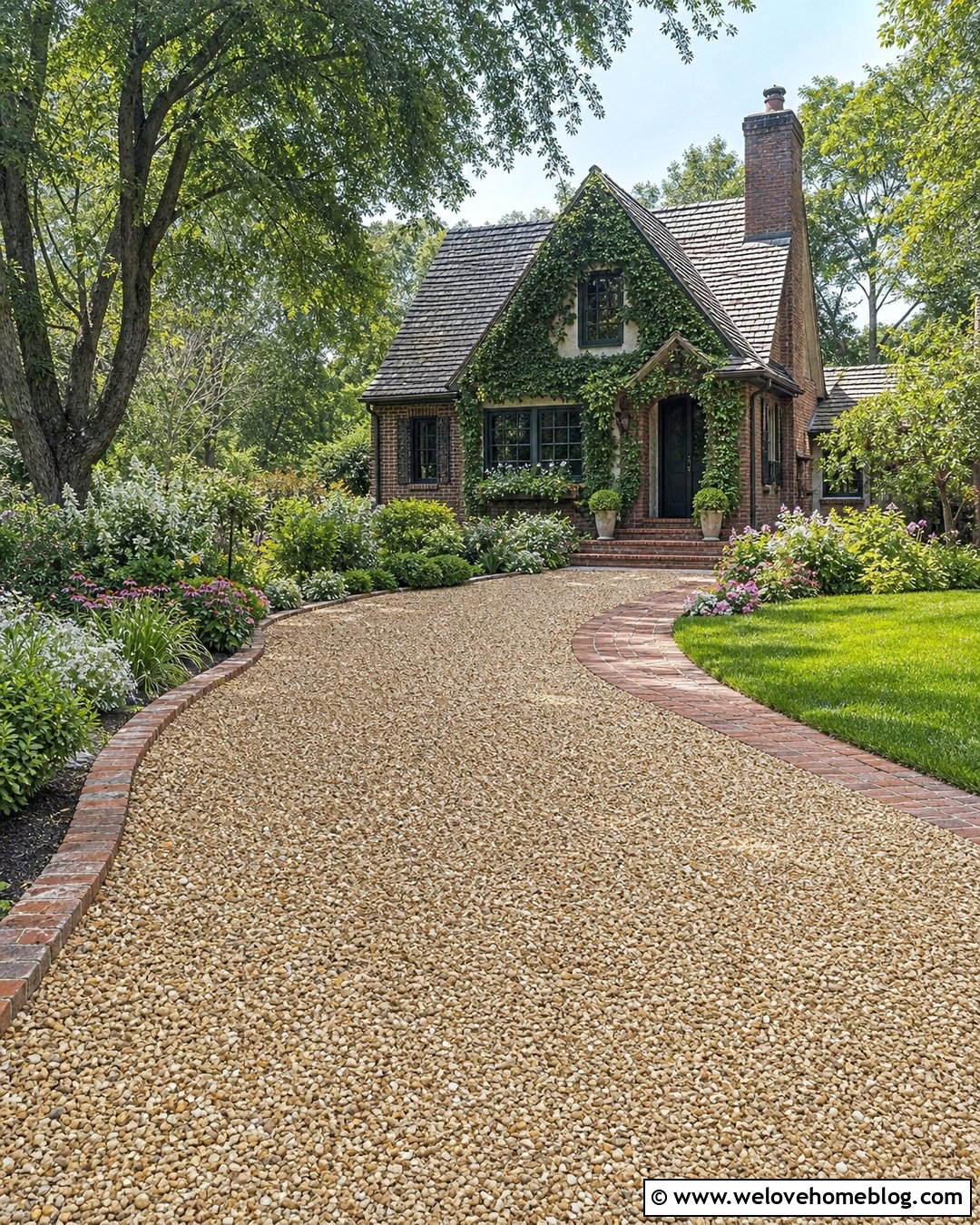 Pea Gravel Driveway With Reclaimed Brick Edging - 35 Gravel Driveway Cheap Ideas