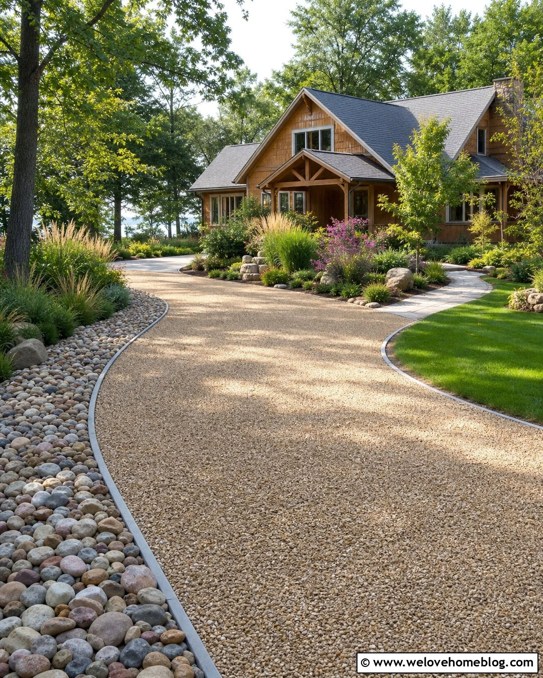 Pea Gravel Driveway With River Rock Border - 20 gravel driveway with border ideas