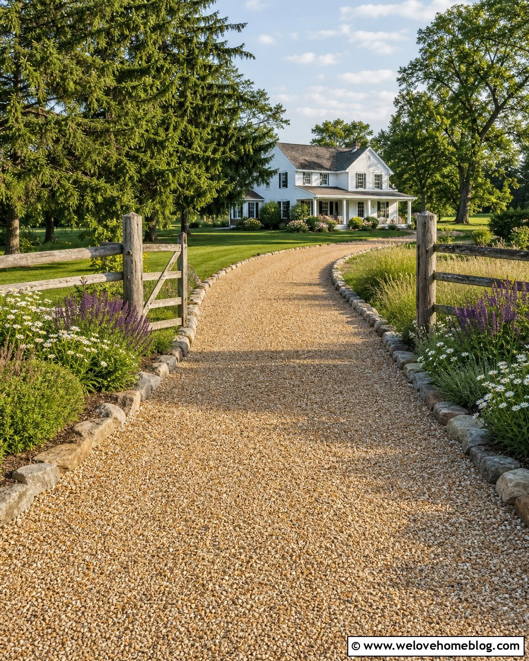 Pea Gravel Driveway With Split Rail Fencing - 25 long driveway landscaping entrance ideas