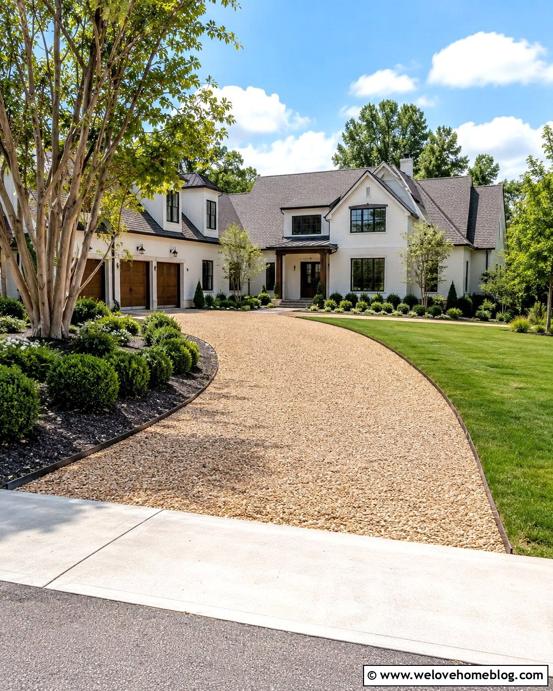 Pea Gravel Driveway With Steel Edging - 20 Minimalist Driveway Ideas
