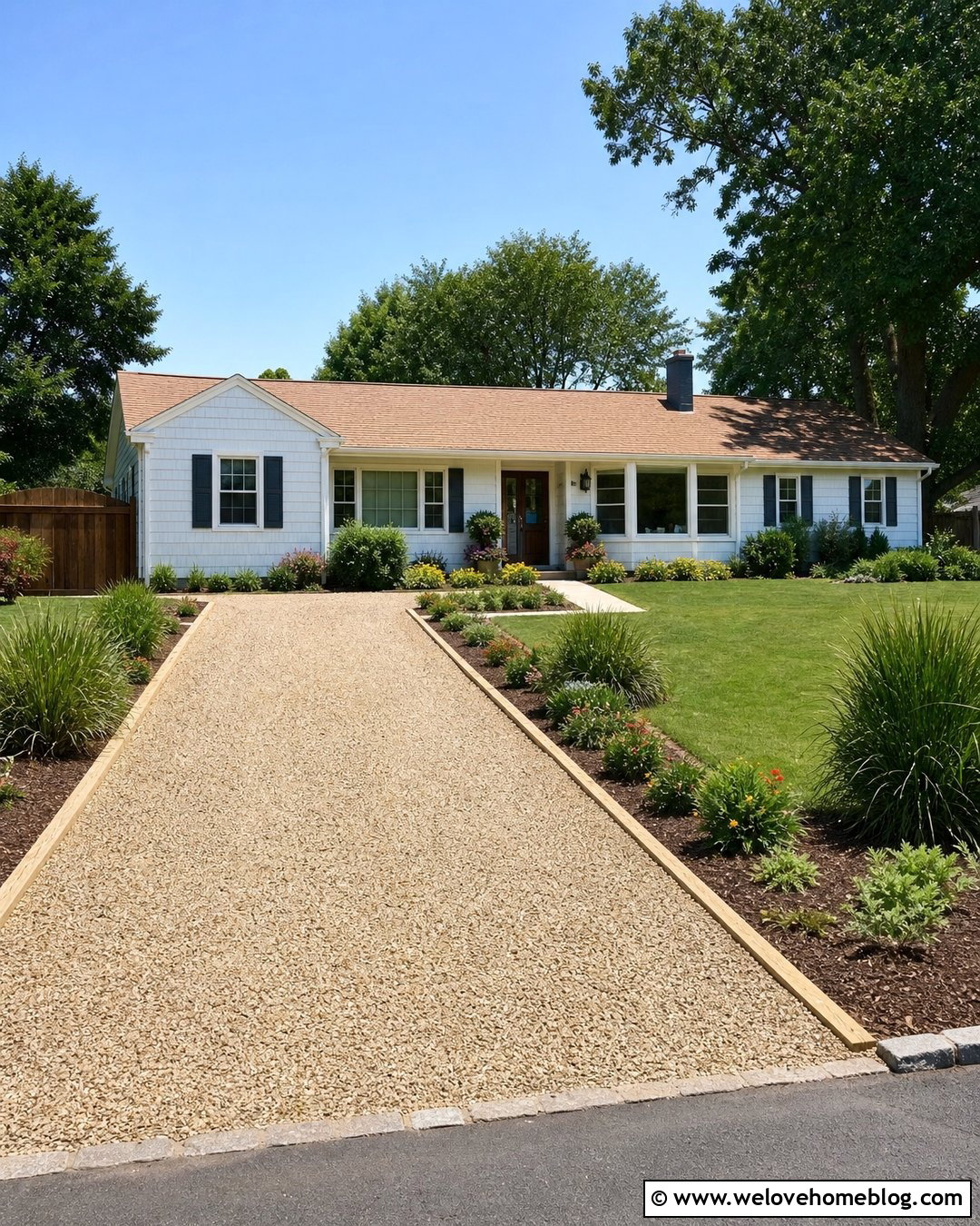 Pea Gravel Driveway With Timber Edging - 40 driveway on a budget ideas
