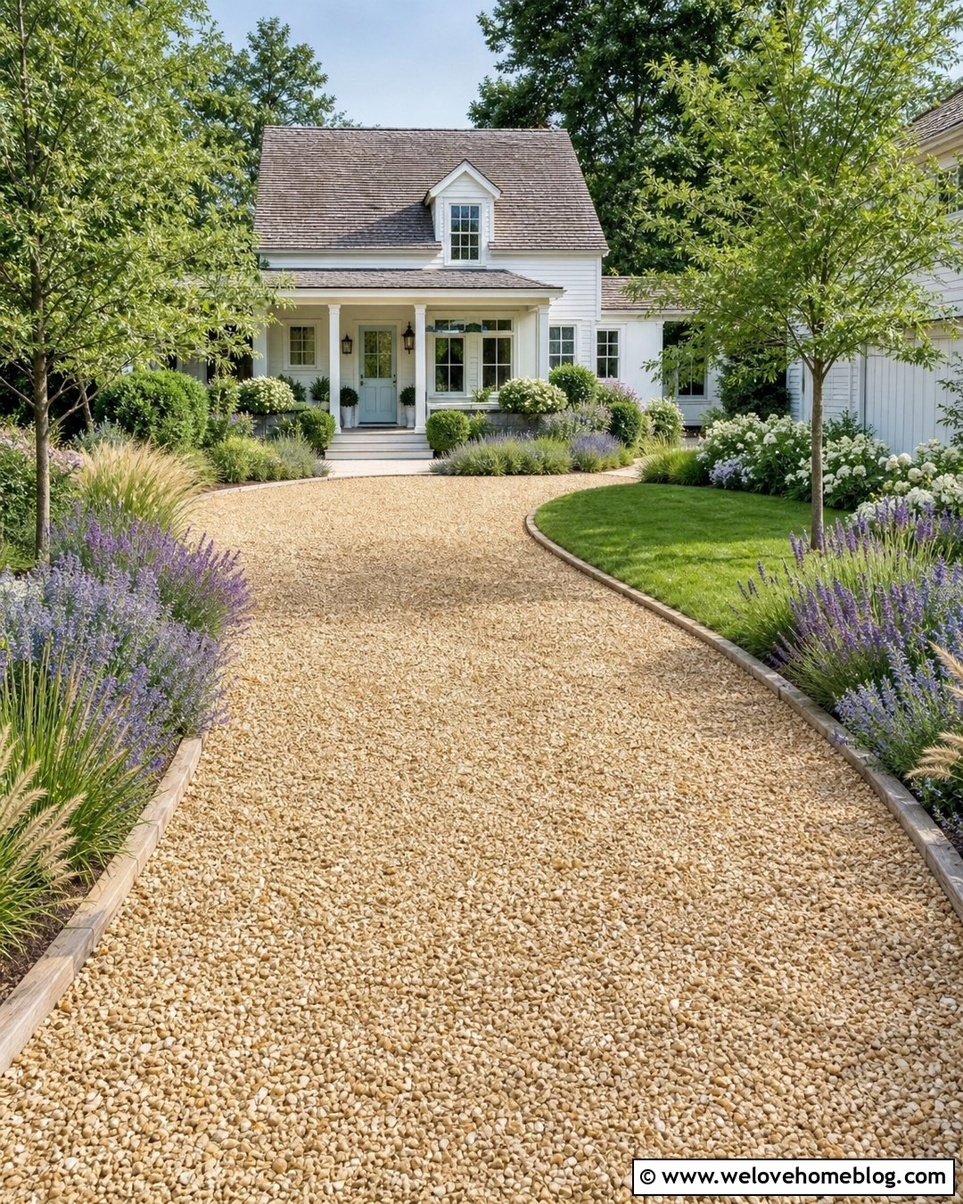 Pea Gravel Driveway With Timber Edging And Lavender - 25 driveway decor ideas