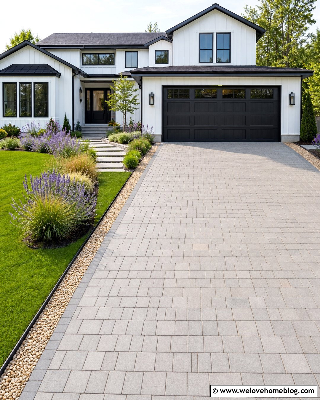 Pea Gravel Edge With Paver Driveway - 20 Driveway Edge Ideas