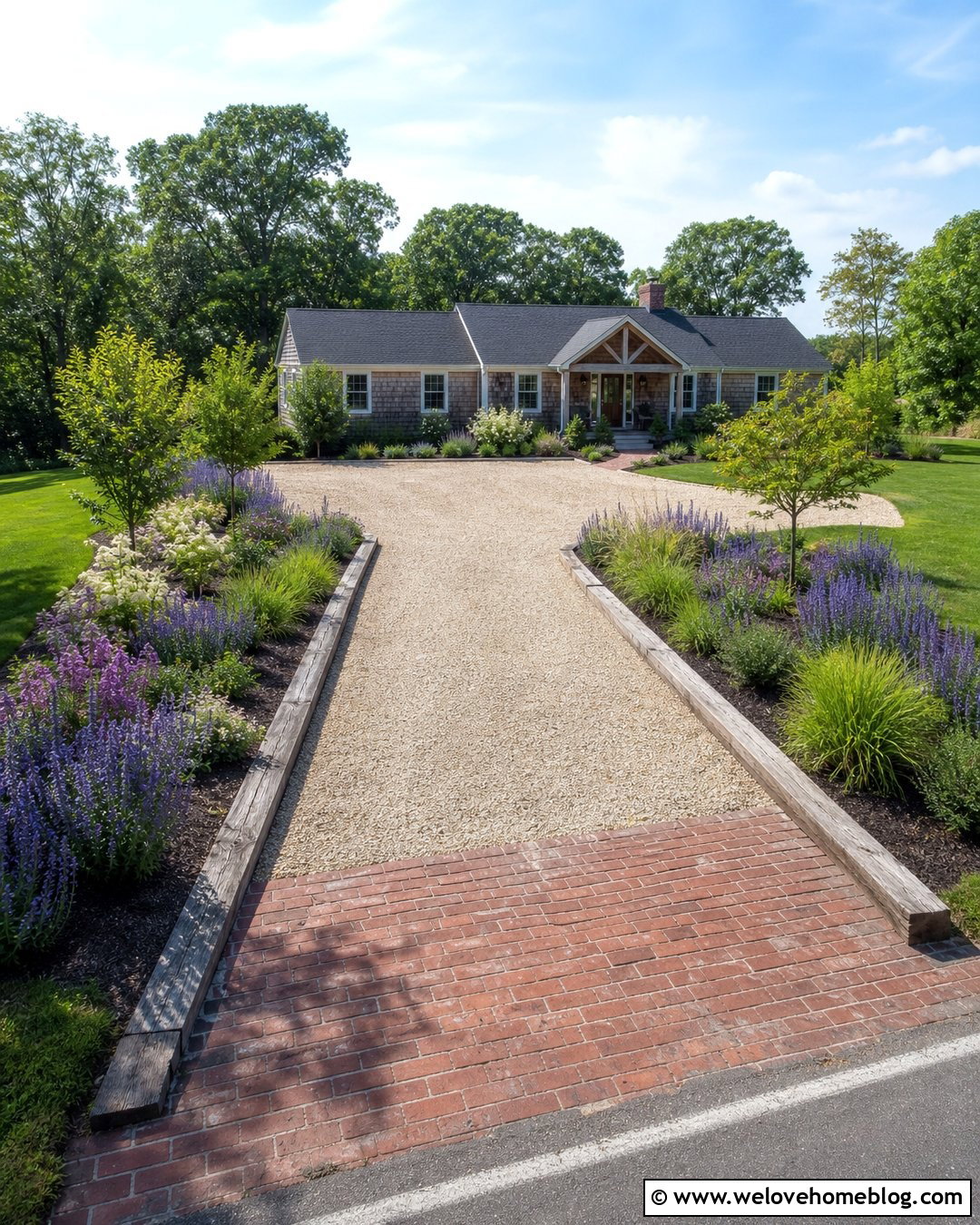 Pea Gravel Ranch House Driveway With Timber Edging - 20 Ranch House Driveway Ideas