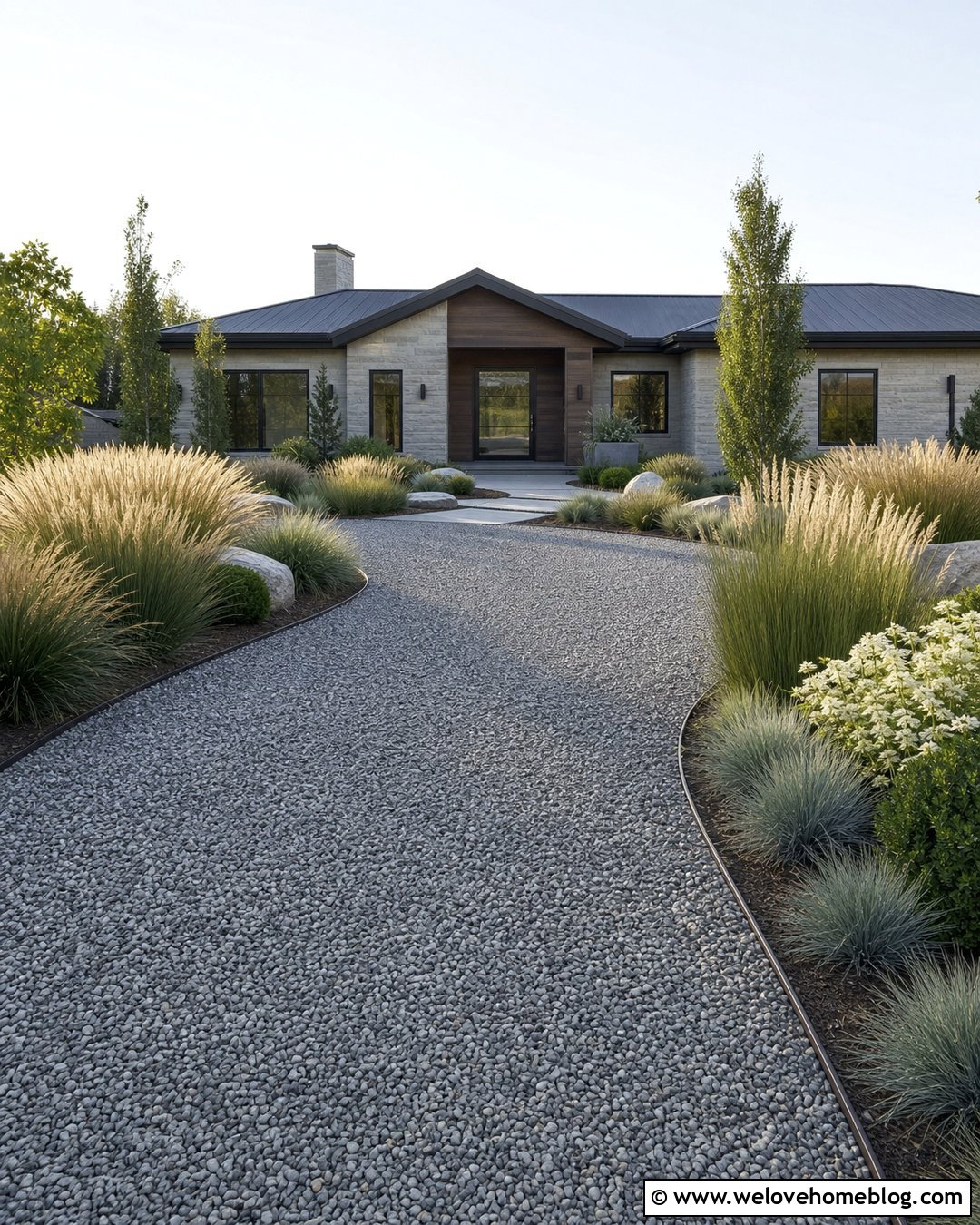 Pea Rock Driveway With Ornamental Grasses - 20 Pea Rock Driveway Ideas