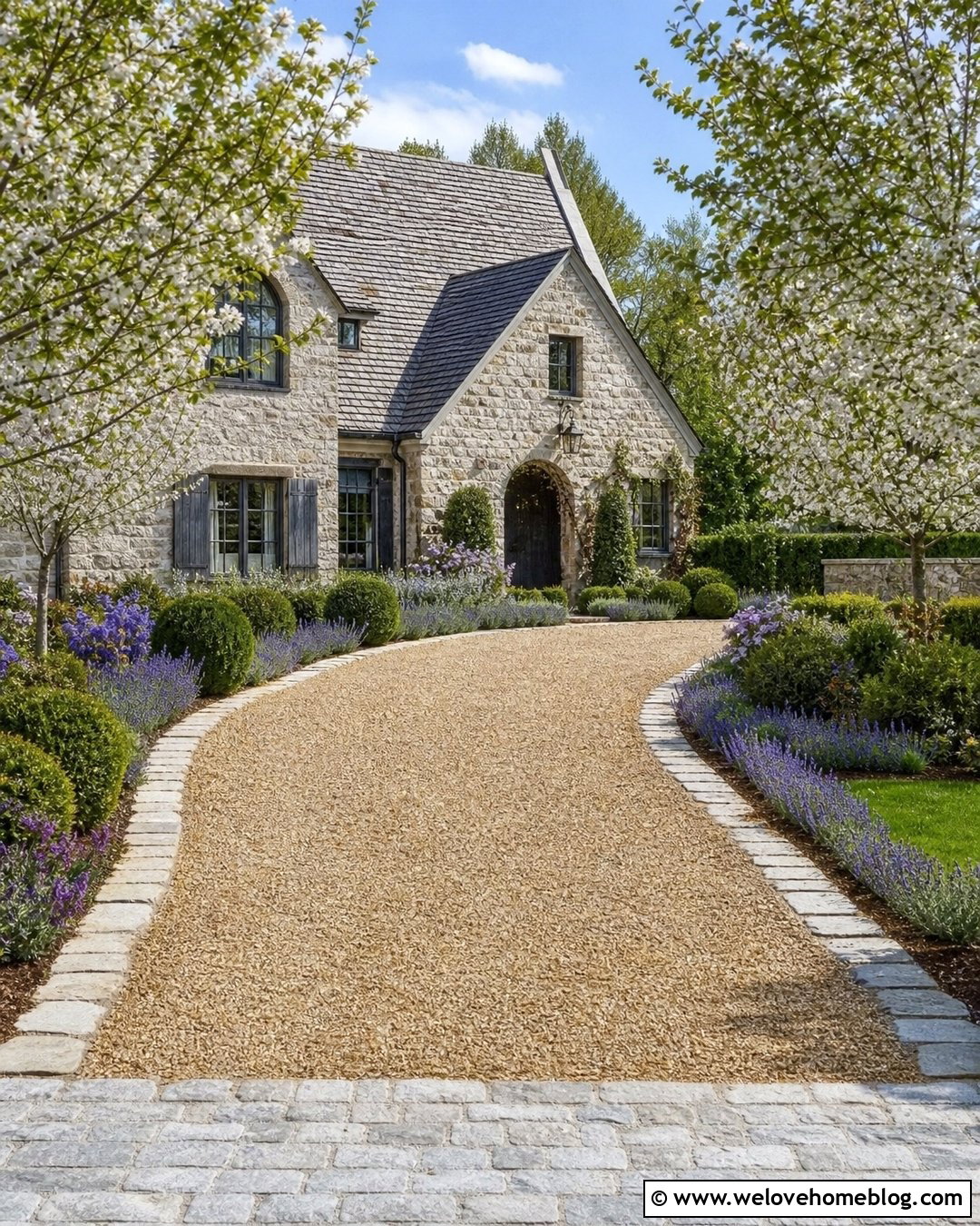 Pea Shingle Driveway With Cobblestone Border - 25 Shingle Driveway Ideas