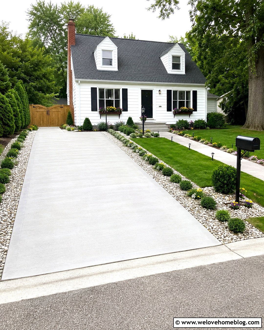 Pea Stone Lined Concrete Driveway - 20 Rocks Lining Driveway Ideas