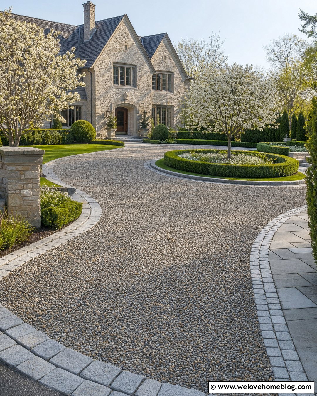 Pebble Driveway With Belgian Block Edging - 35 Pebble Driveway Ideas