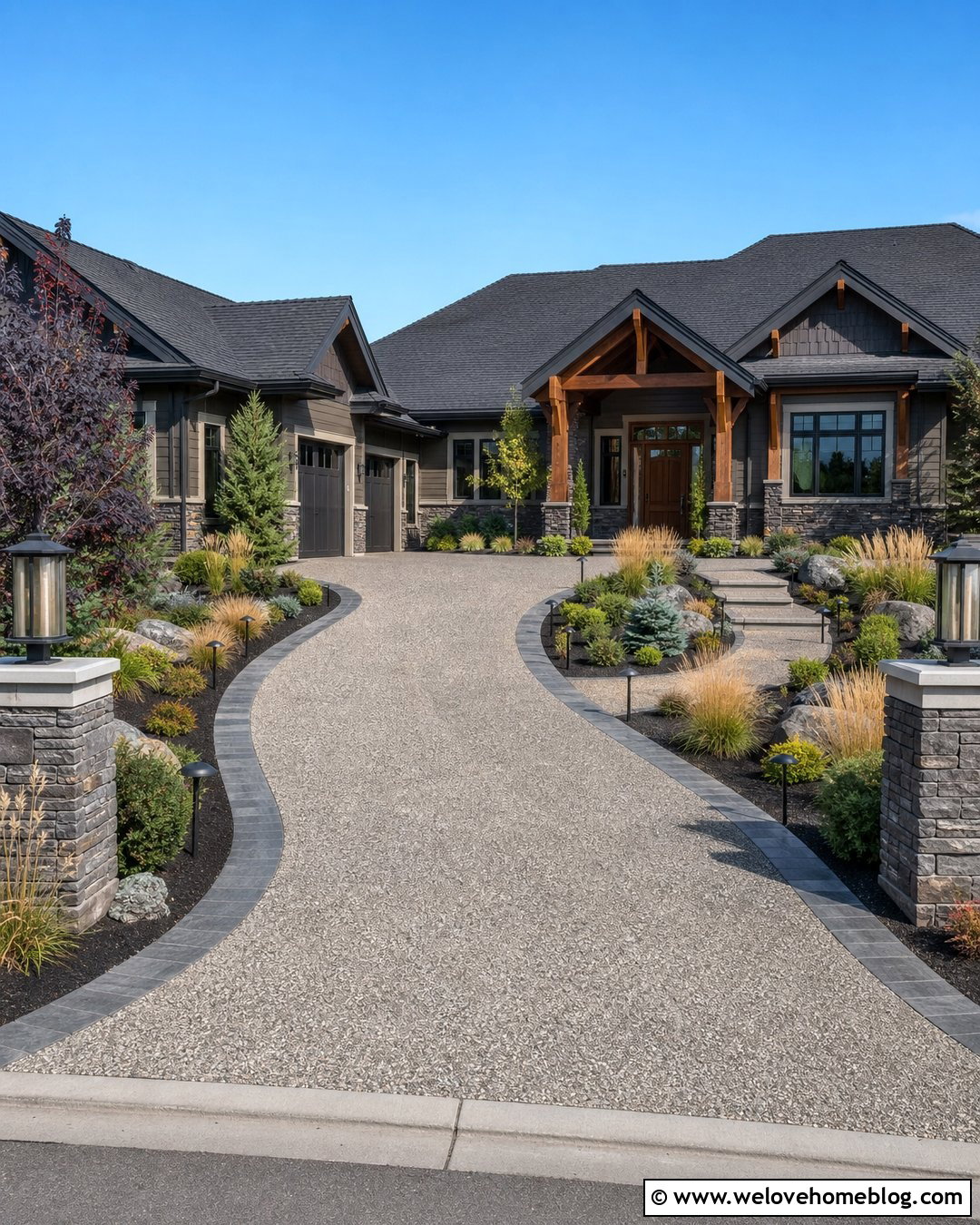 Pebblecrete Driveway With Integrated Lighting - 25 Pebblecrete Driveway Ideas