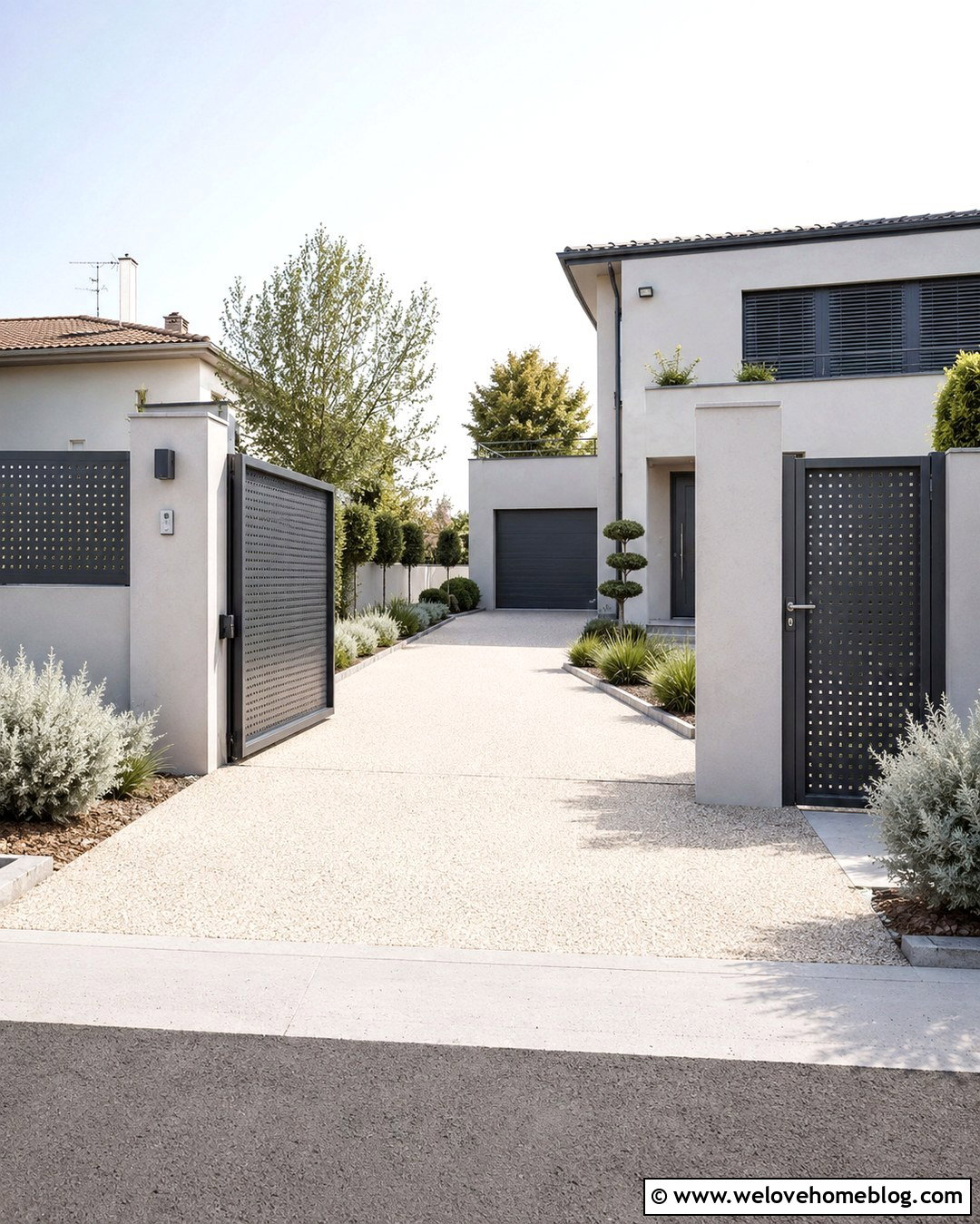 Perforated Metal Driveway Fence And Gate - 20 Front Fences And Gates Driveways Ideas