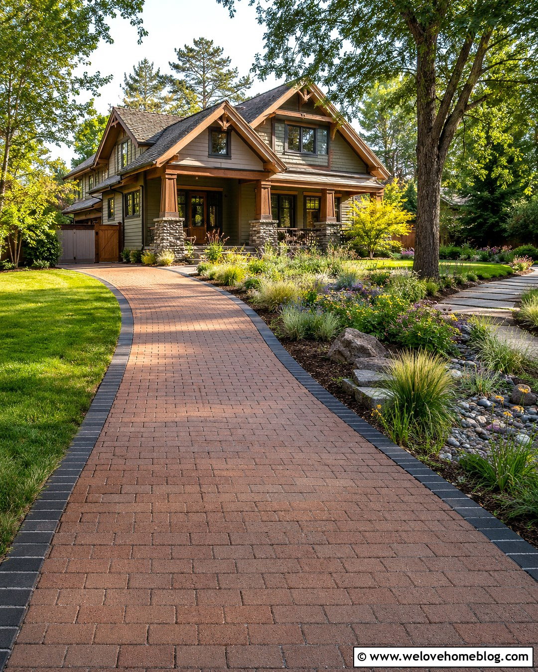 Permeable Brick Driveway With A Rain Garden - 20 How To Design A Brick Driveway Ideas