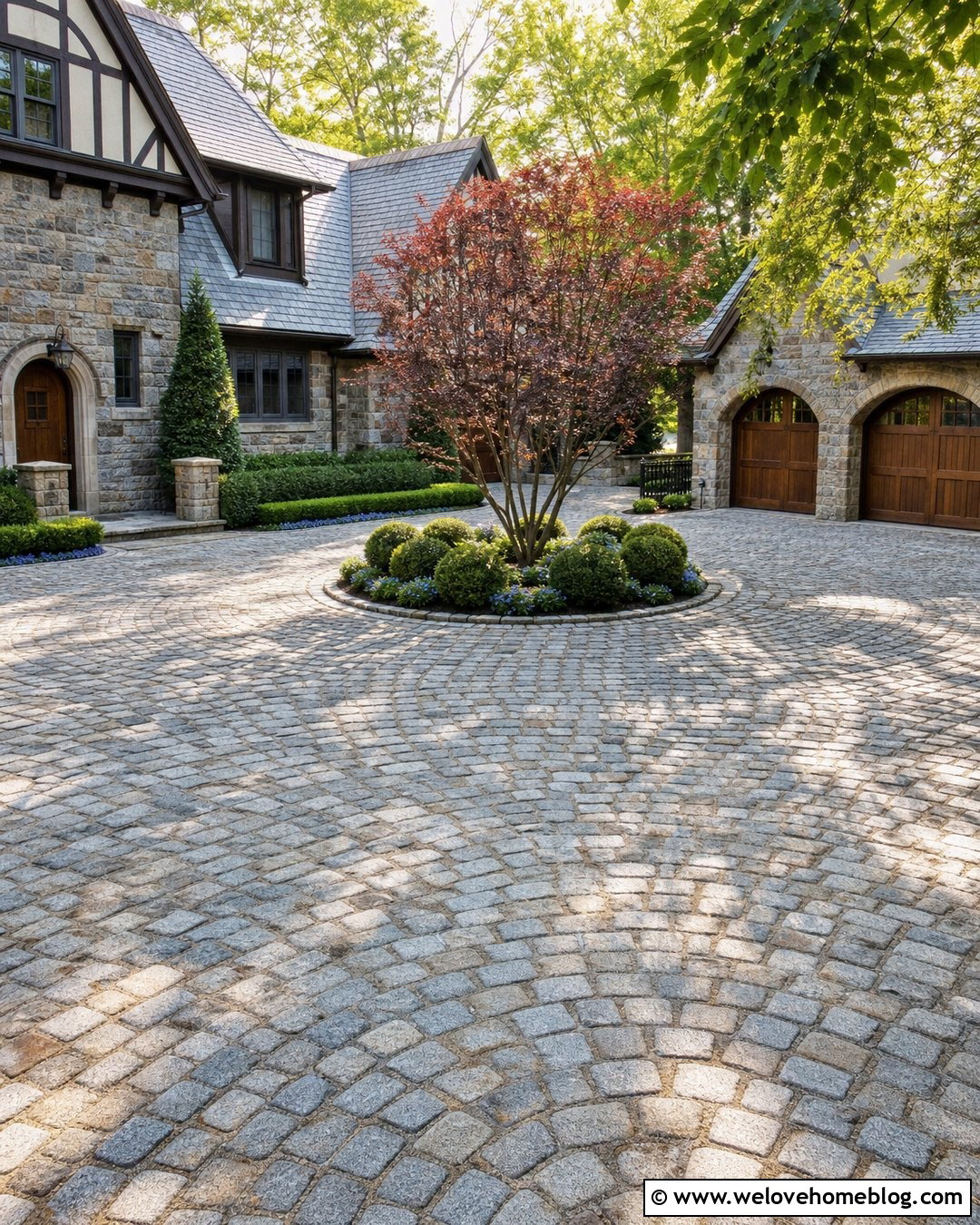 Permeable Cobblestone Driveway With Courtyard Layout - 20 porous driveway ideas