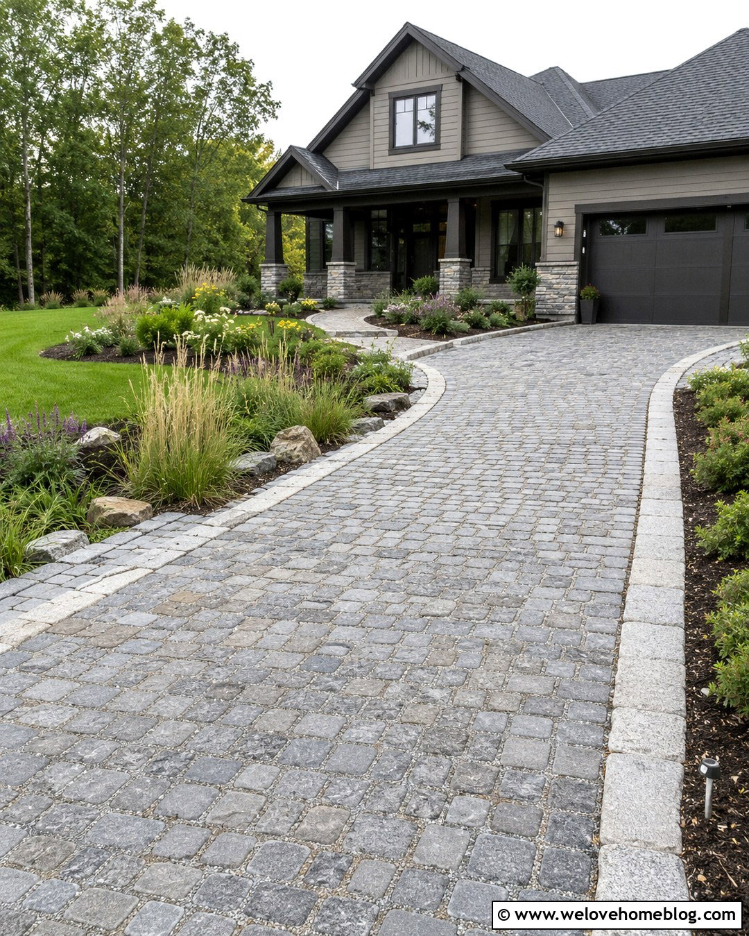 Permeable Cobblestone Driveway With Rain Garden - 20 Cobblestone Driveway In Garden Ideas