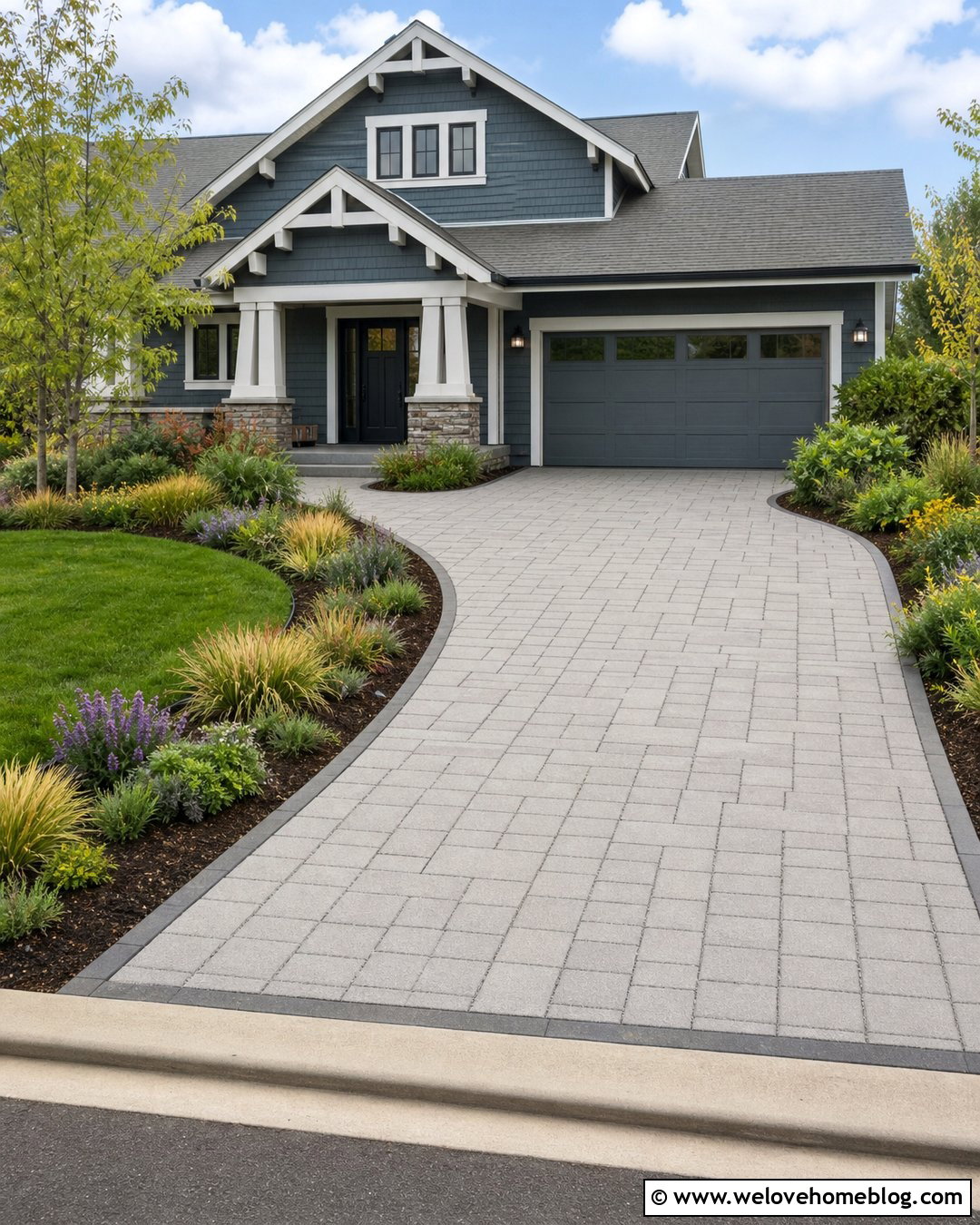Permeable Concrete Driveway Pavers With Native Plant Borders