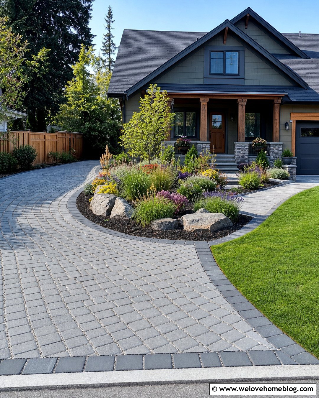 Permeable Concrete Paver Driveway With Rain Garden - 20 Driveway Paving Ideas