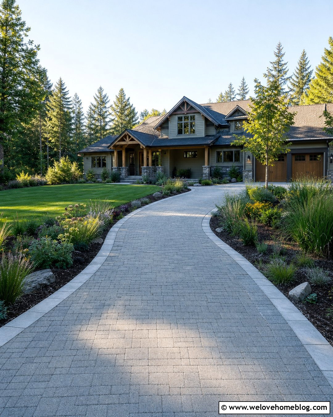 Permeable Driveway Garden With Green Borders - 30 Driveway Garden Ideas
