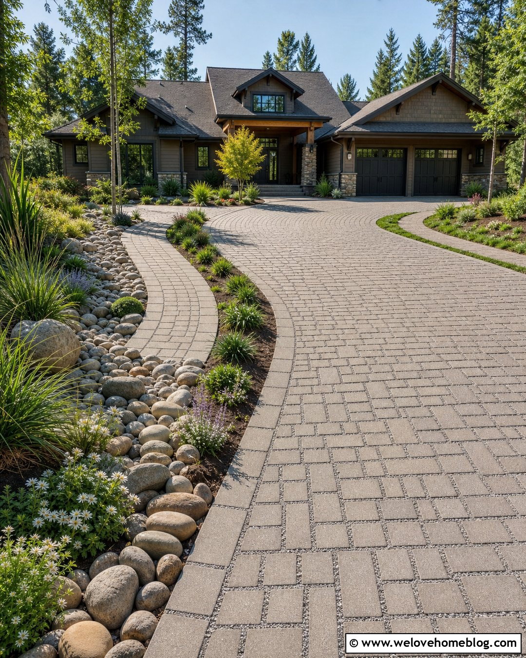 Permeable Driveway Pavers With A Dry Creek Border - 20 eco-friendly driveway pavers ideas