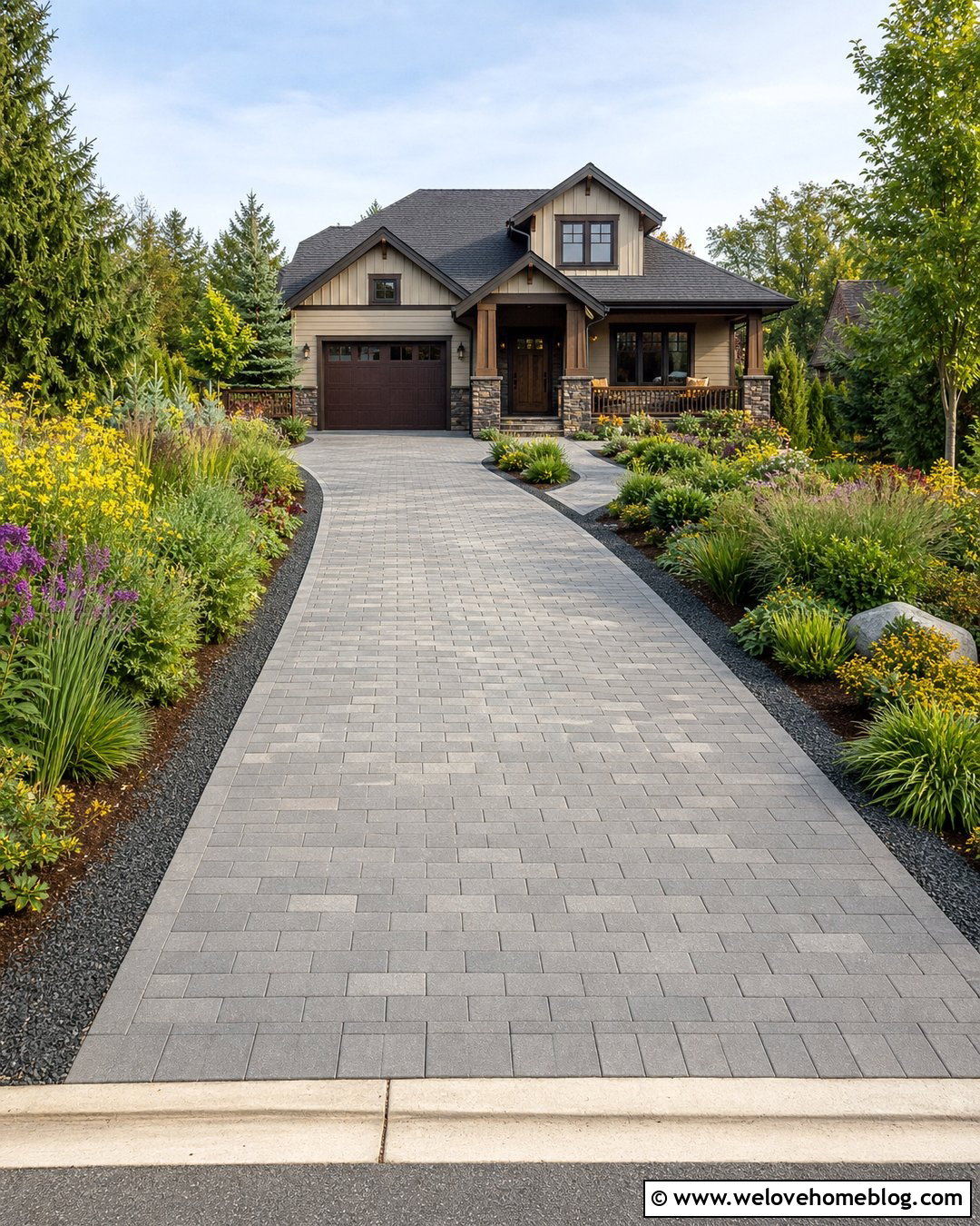 Permeable Driveway Pavers With A Pollinator Garden - 20 eco-friendly driveway pavers ideas