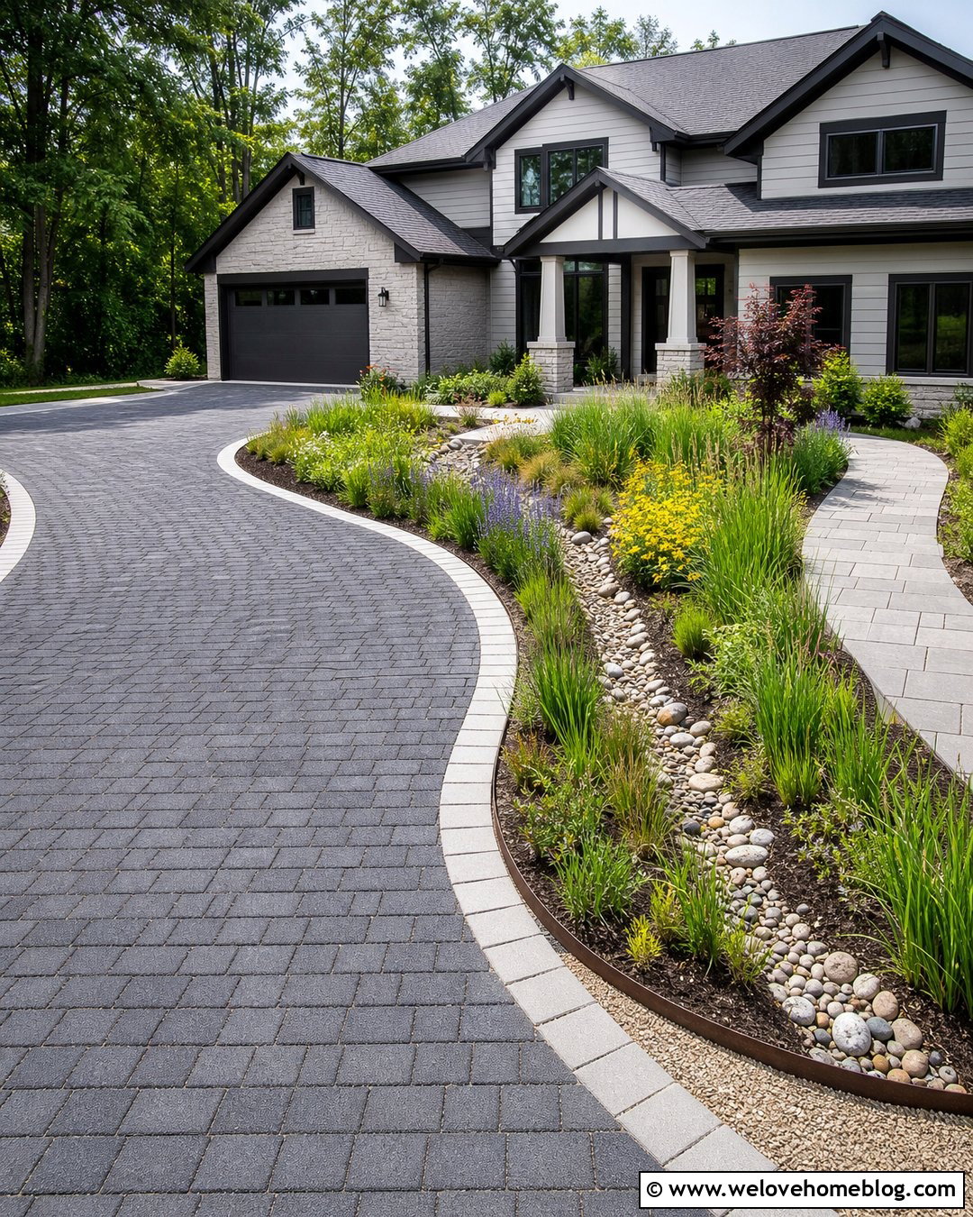 Permeable Driveway Pavers With A Rain Garden - 20 eco-friendly driveway pavers ideas