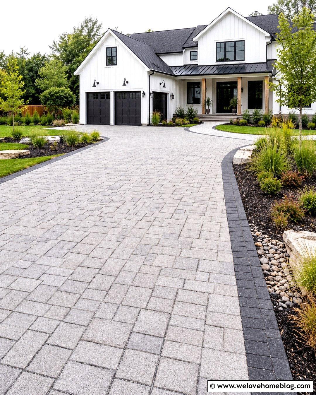 Permeable Gray Paver Driveway - 20 Gray Paver Driveway Design Ideas