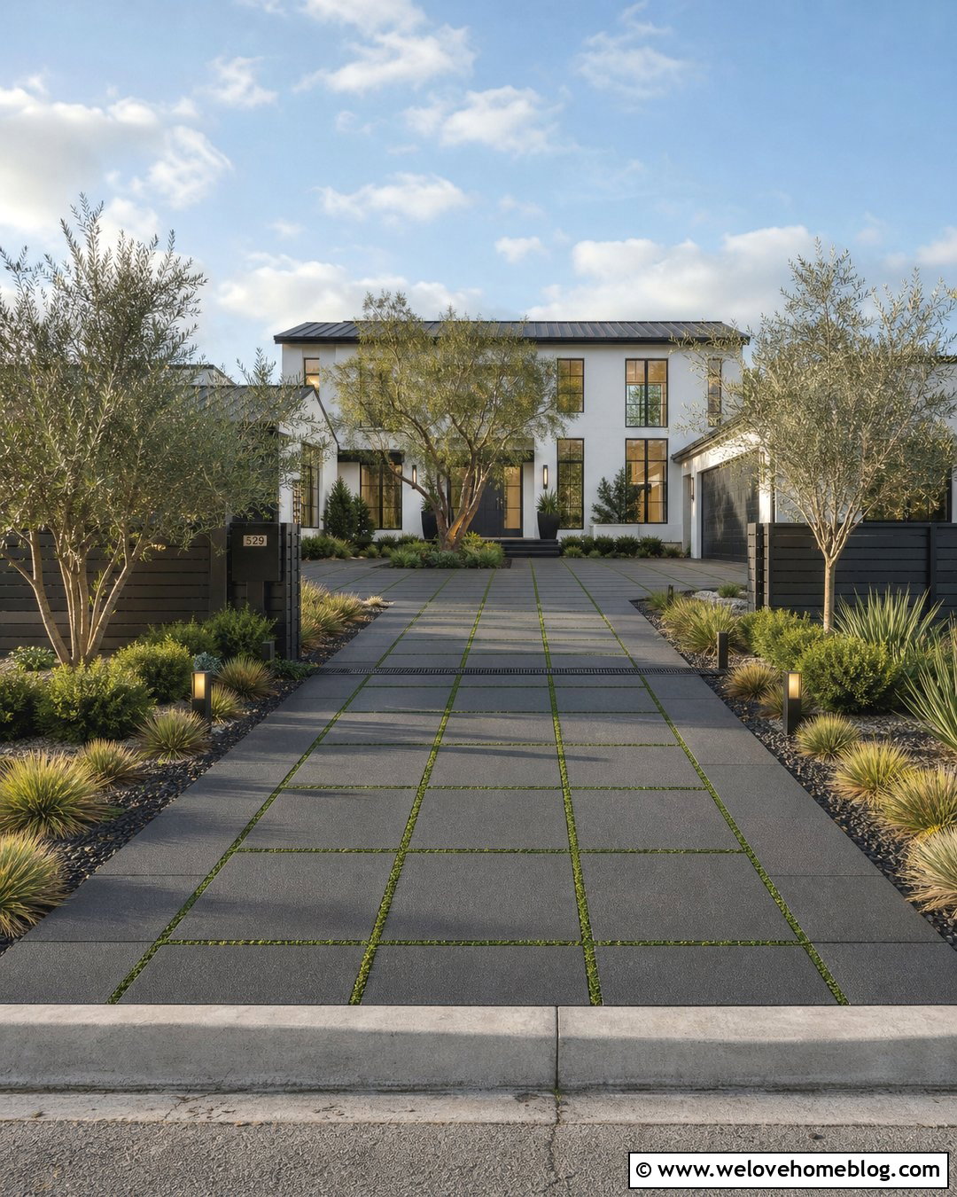 Permeable Mansion Driveway With Grass Joints - 20 Big Mansion Driveway Ideas