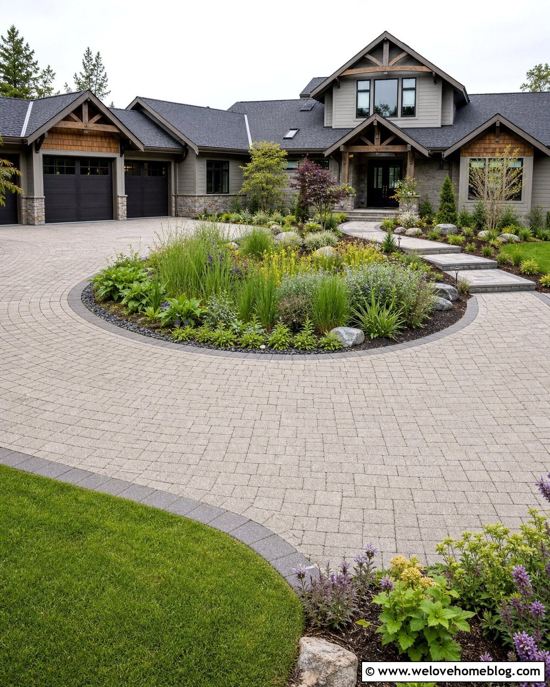 Permeable Paver Circle Driveway With Rain Garden - 35 Circle Driveway Ideas