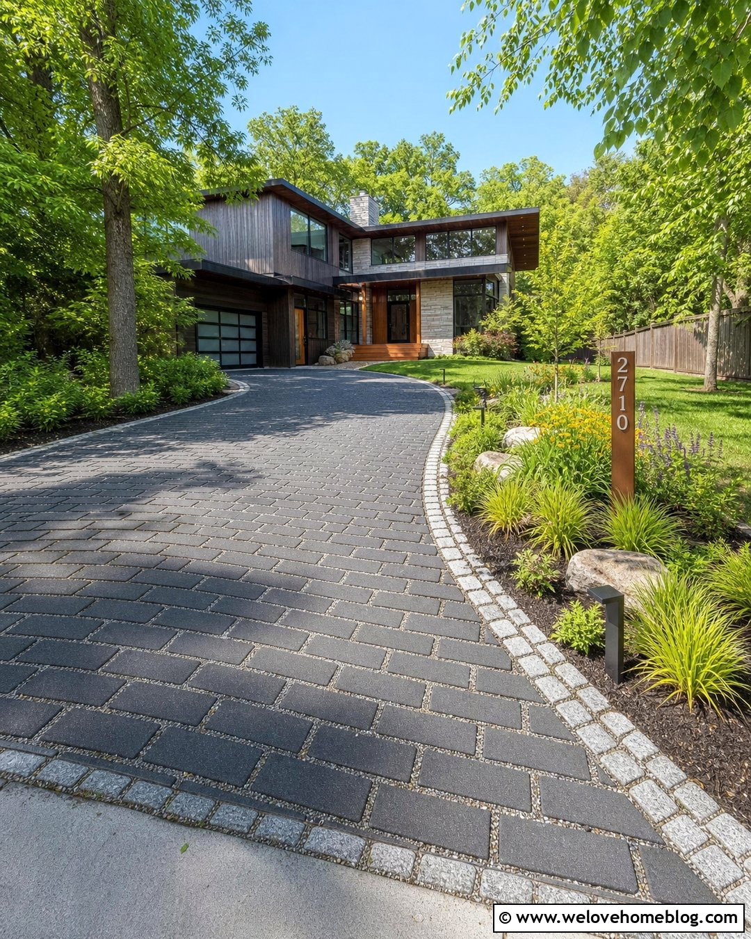 Permeable Paver Driveway Entrance With Rain Garden - 20 Simple Driveway Entrance Ideas