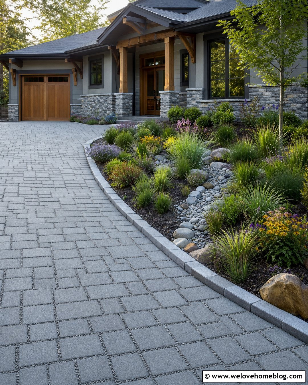 Permeable Paver Driveway Entrance With Rain Garden - 25 Entrance Driveway Ideas