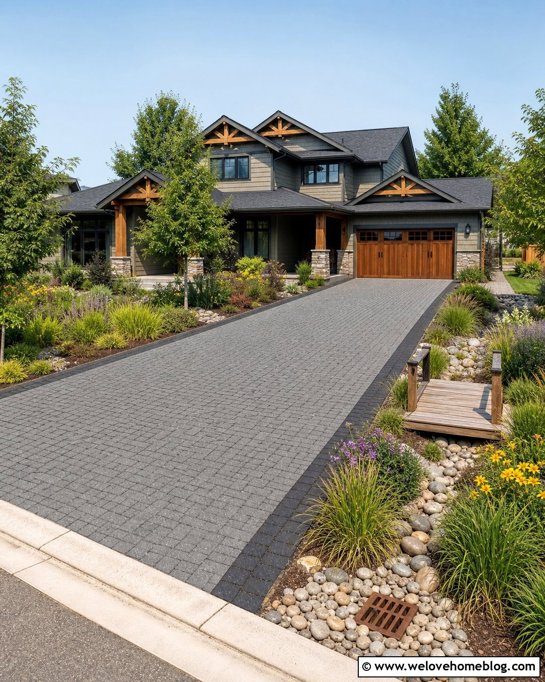 Permeable Paver Driveway Entrance With Rain Garden - 20 landscaped driveway entrance ideas