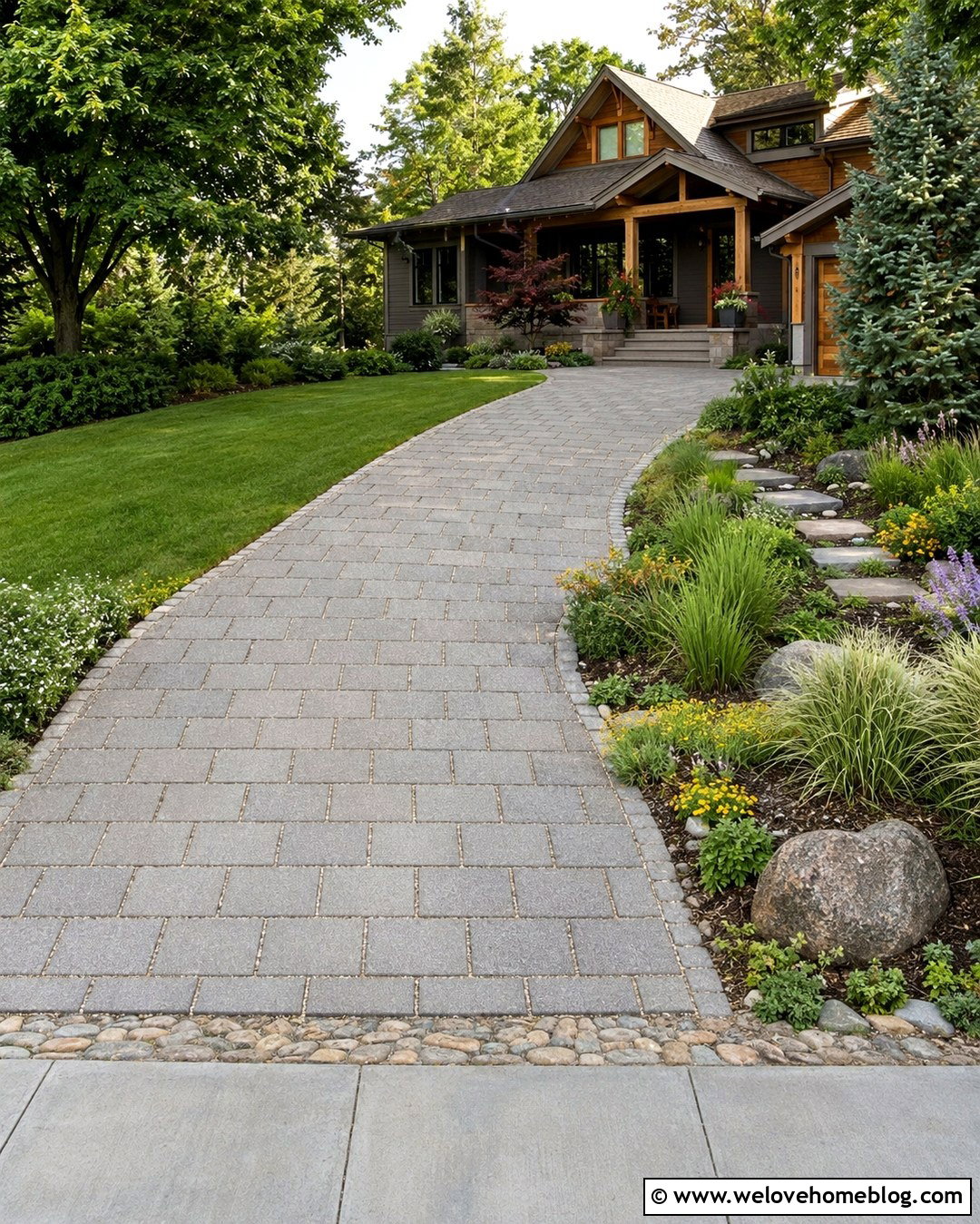 Permeable Paver Driveway With A Rain Garden - 20 Creative Driveway Ideas