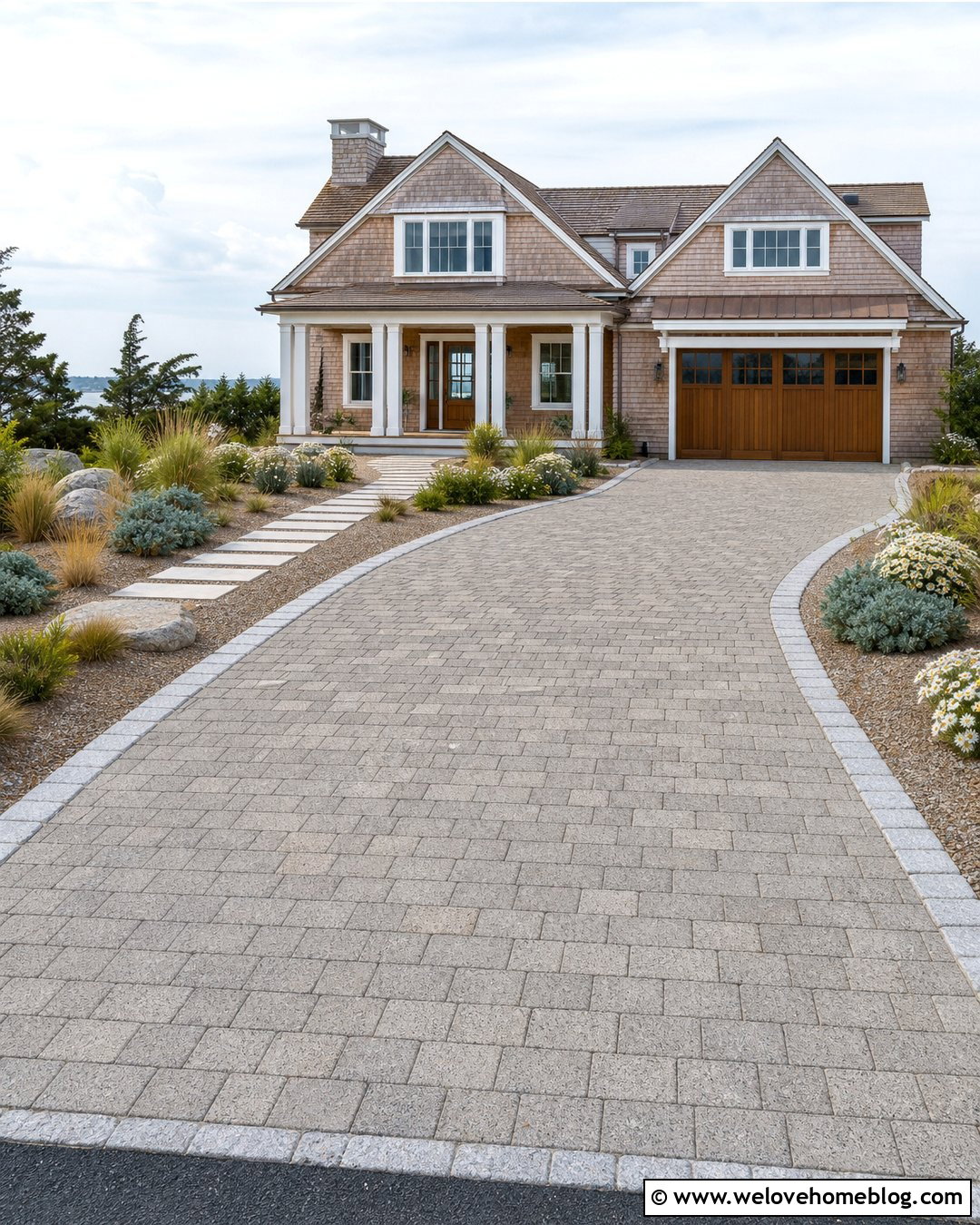 Permeable Paver Driveway With Coastal Landscaping - 20 front yard with driveway landscaping ideas