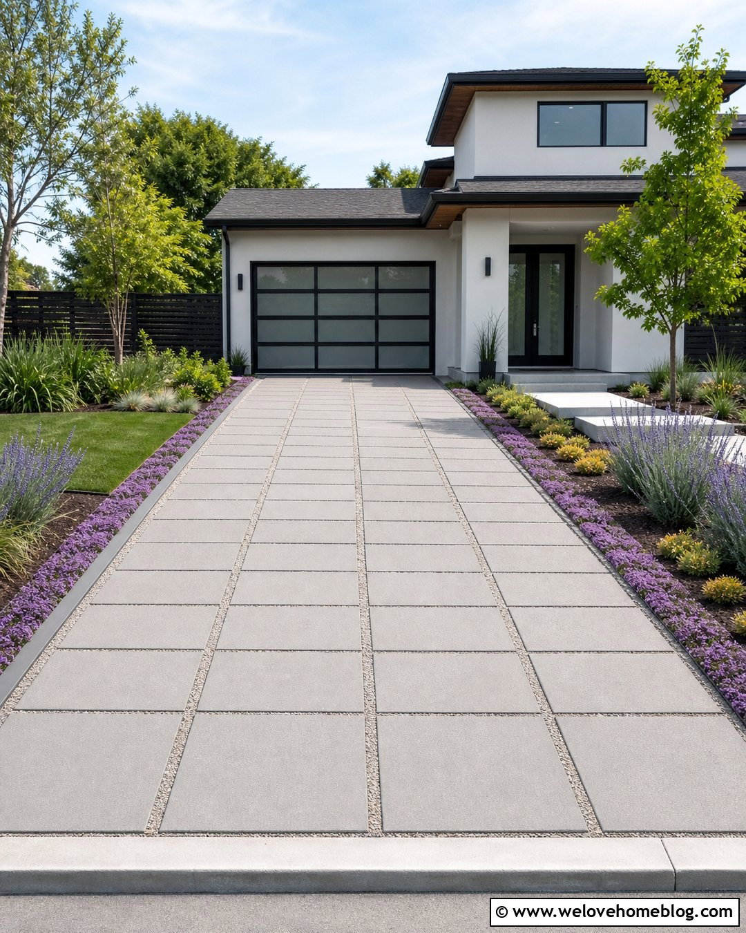 Permeable Paver Driveway With Flowering Thyme - 25 Flower Driveway Ideas