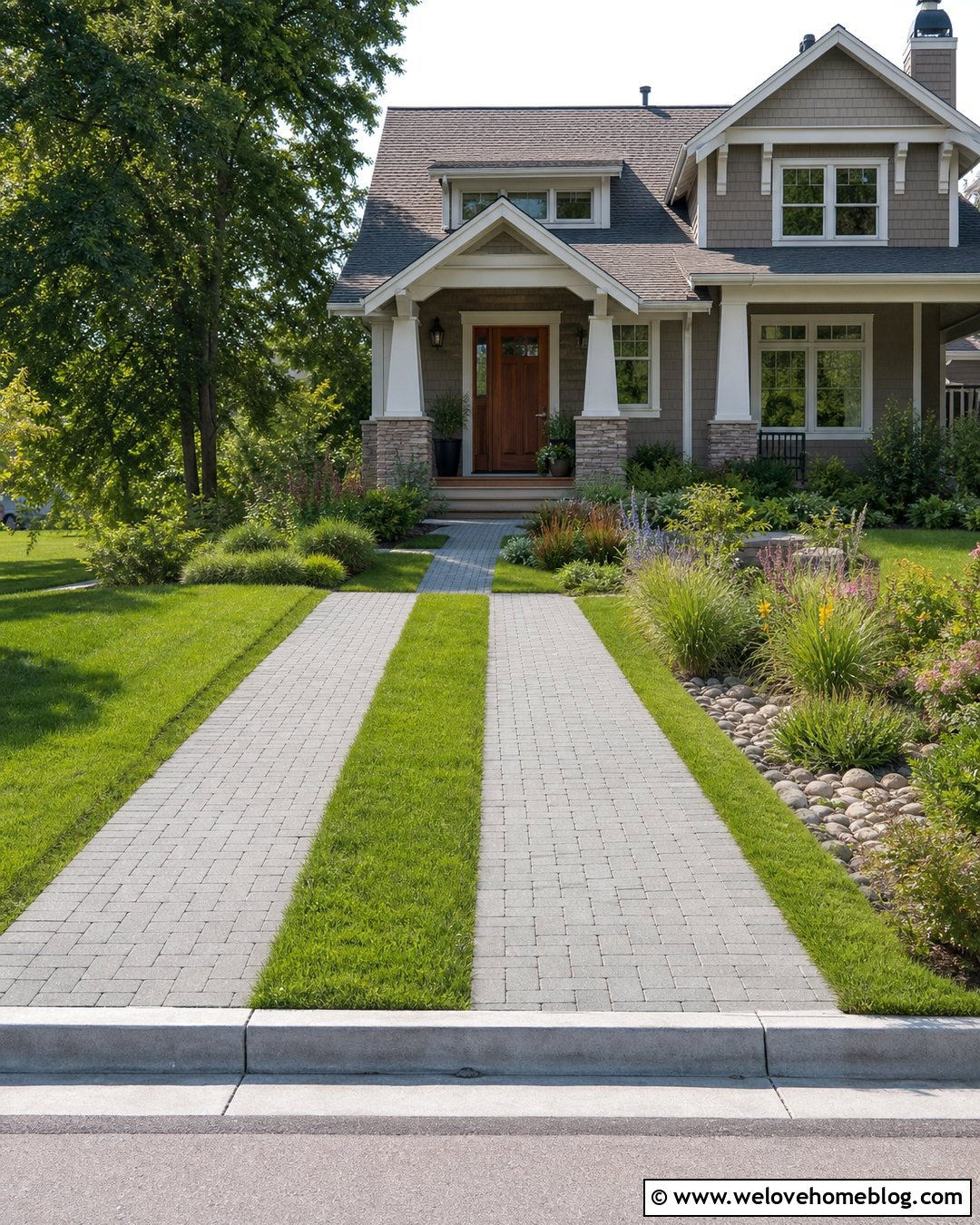 Permeable Paver Driveway With Grass Bands - 20 Driveway Strip Ideas