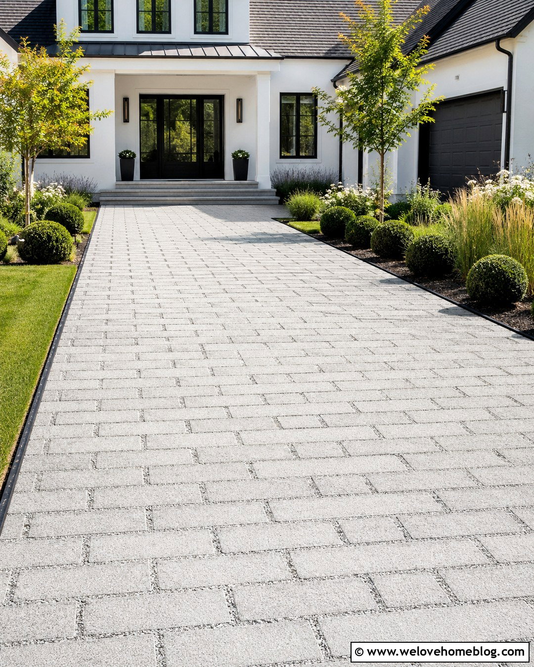 Permeable Paver Driveway With Grass Borders - 20 How To Enhance Driveway Curb Appeal Ideas