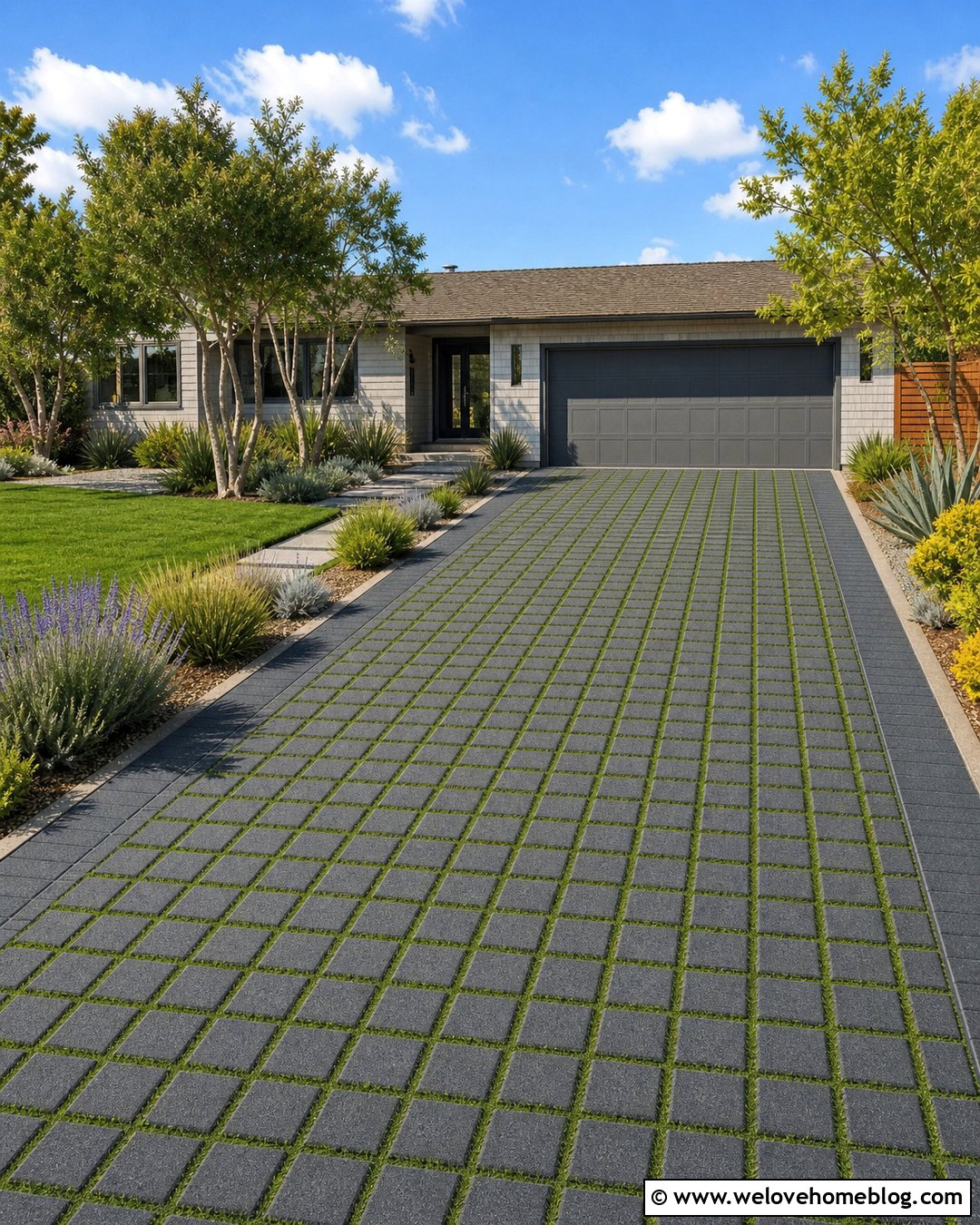 Permeable Paver Driveway With Grass Joints - 35 Paver Driveway Ideas