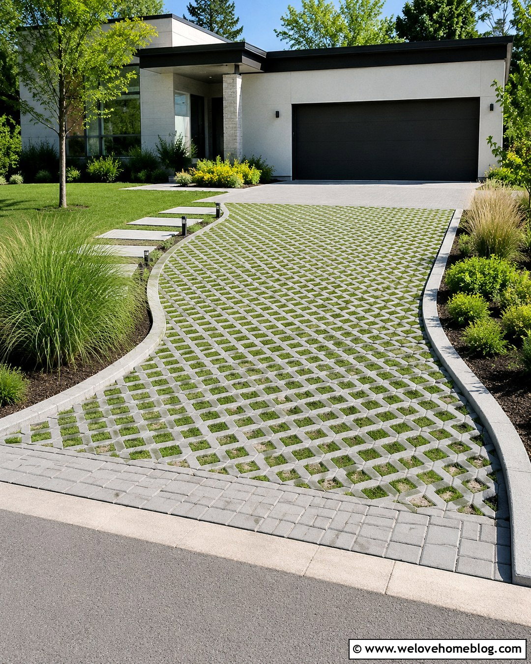 Permeable Paver Driveway With Grass Joints - 20 Cool Driveways Ideas