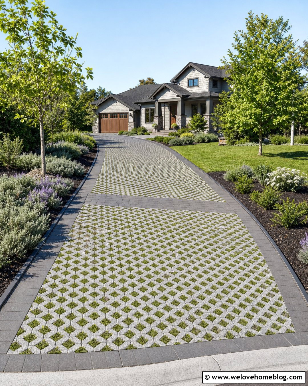 Permeable Paver Driveway With Grass Joints - 20 Paver Driveway Curb Appeal Ideas