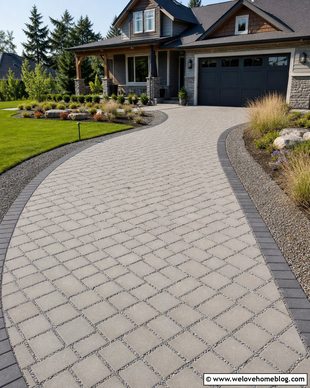 Permeable Paver Driveway With Gravel Joints - 20 Driveway Drainage Ideas