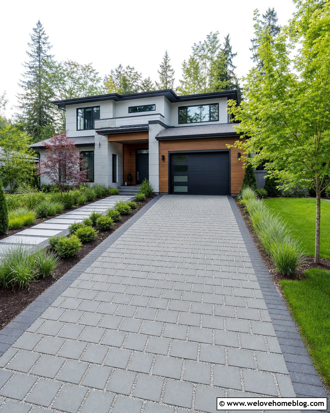 Permeable Paver Driveway With Gravel Joints - 20 Concrete Alternatives Driveway Ideas