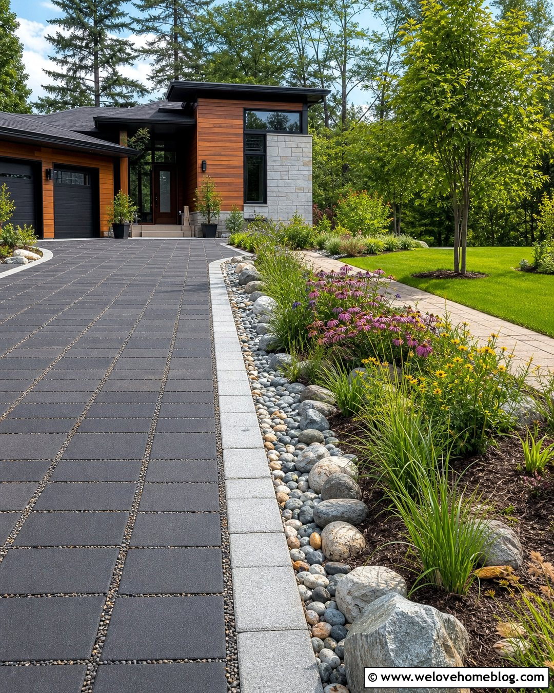 Permeable Paver Driveway With Gravel Rain Garden - 20 Gravel And Paved Driveway Ideas